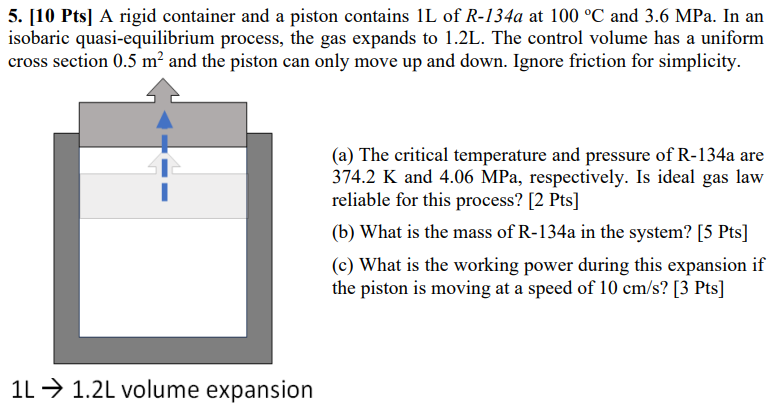 A rigid container and a piston contains 1 L of R