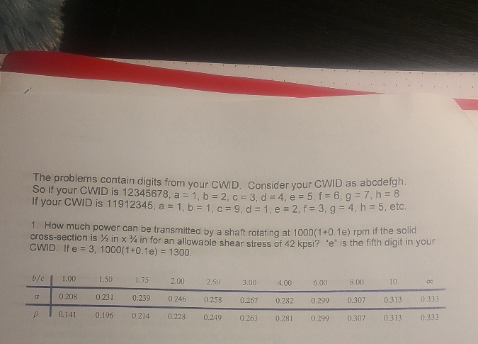 The problems contain digits from your CWID.