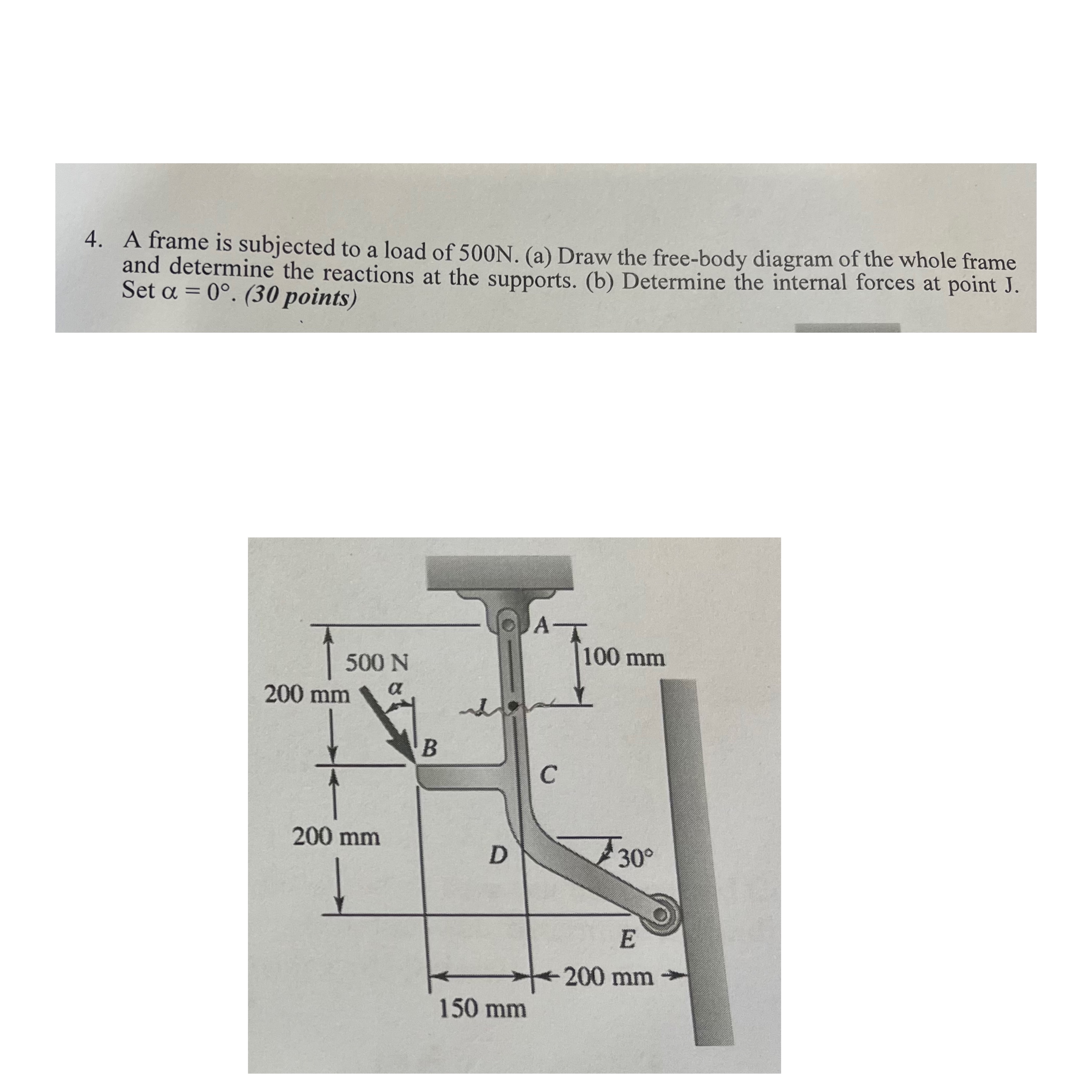 A frame is subjected to a load of 5 0 0 N . ( a )