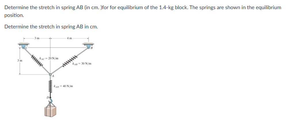 Determine the stretch in spring AB ( in cm . )