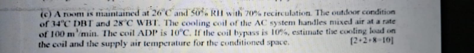 ( c ) A room is maintaned at 2 6 C and 5 0 % RH