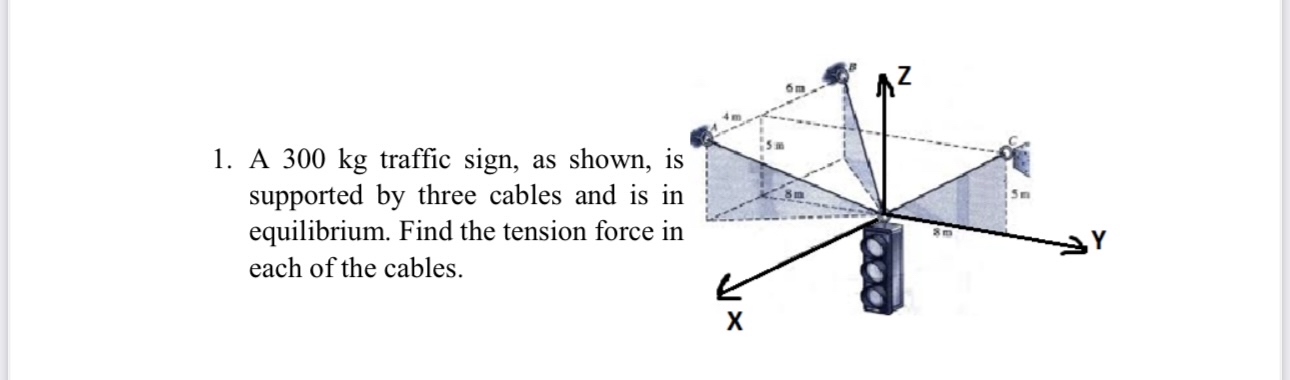 A 3 0 0 kg traffic sign, as shown, is supported