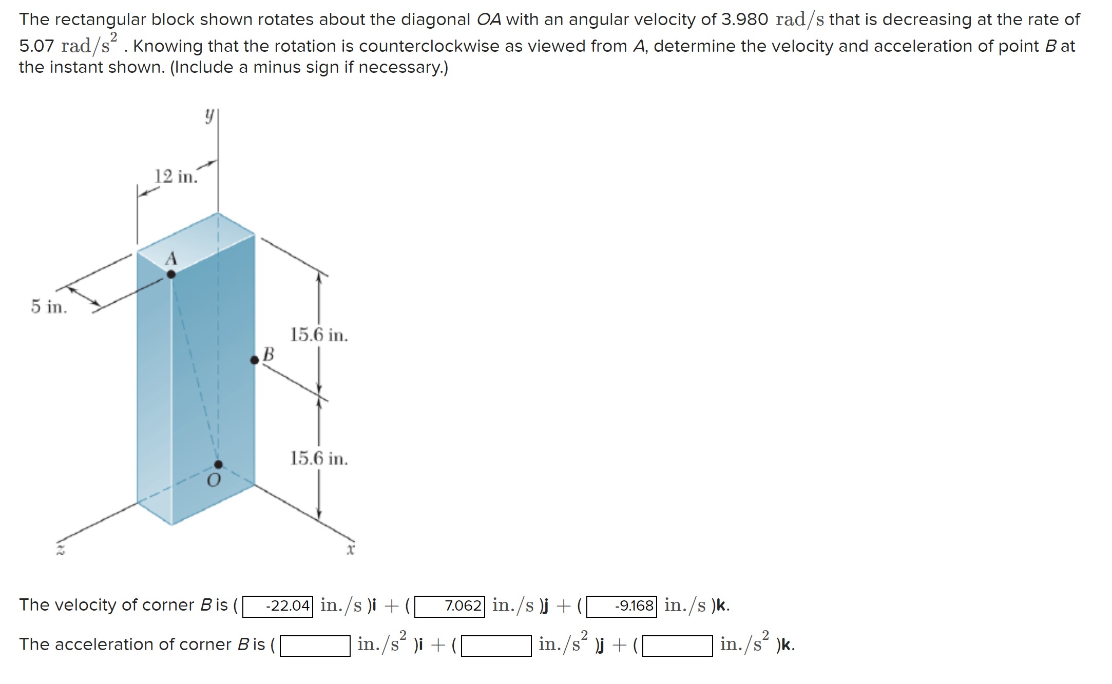 The rectangular block shown rotates about the