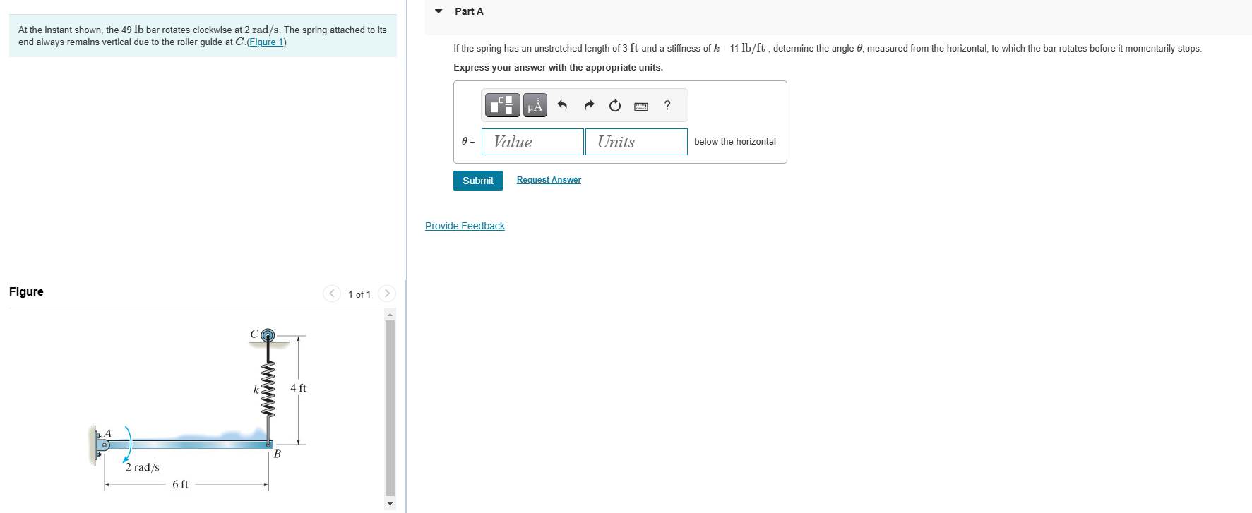 If the spring has an unstretched length of 3 ft