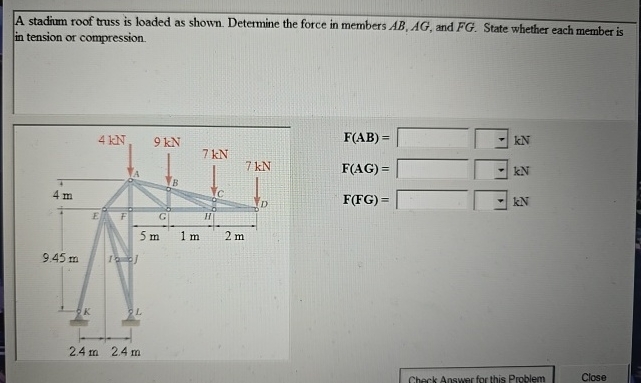 A stadium roof truss is loaded as shown.