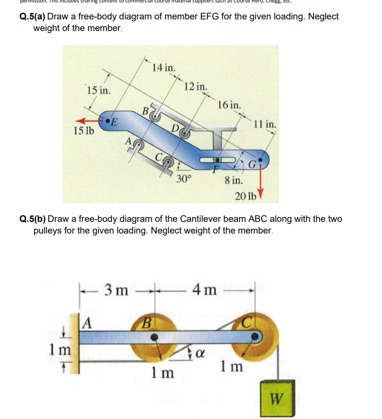 Q . 5 ( a ) Draw a free - body diagram of member