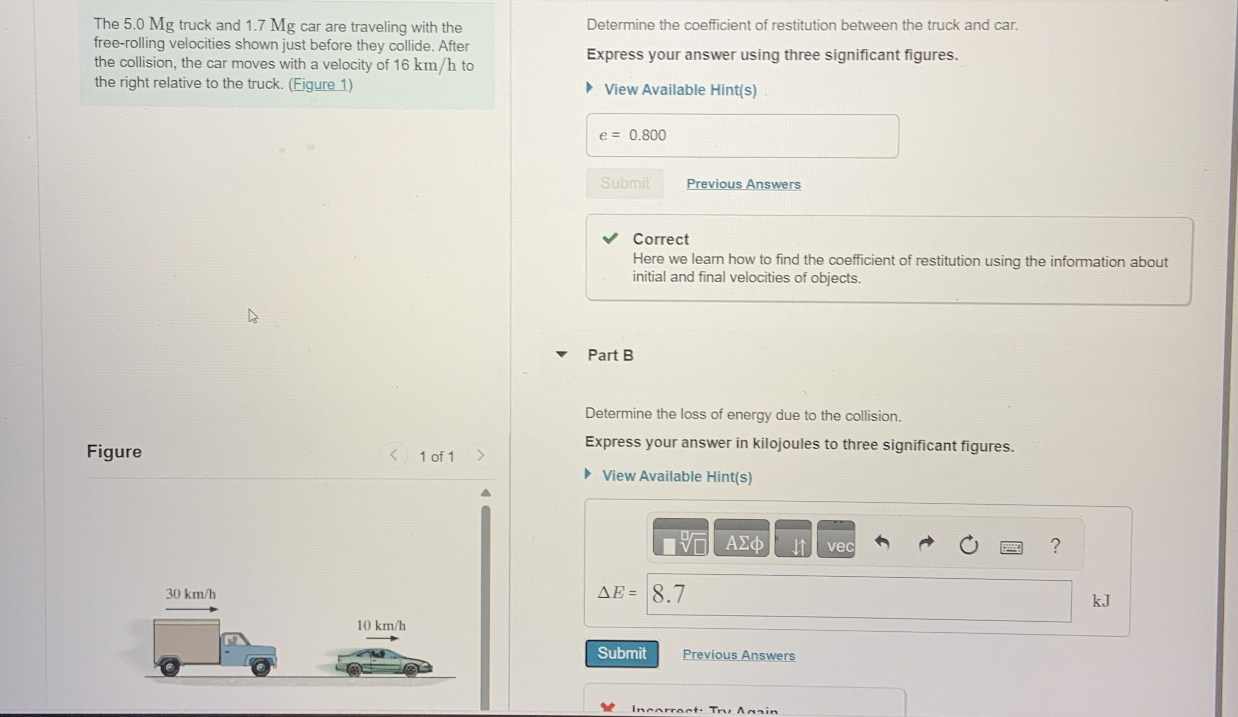 The 5 . 0 Mg truck and 1 . 7 Mg car are traveling