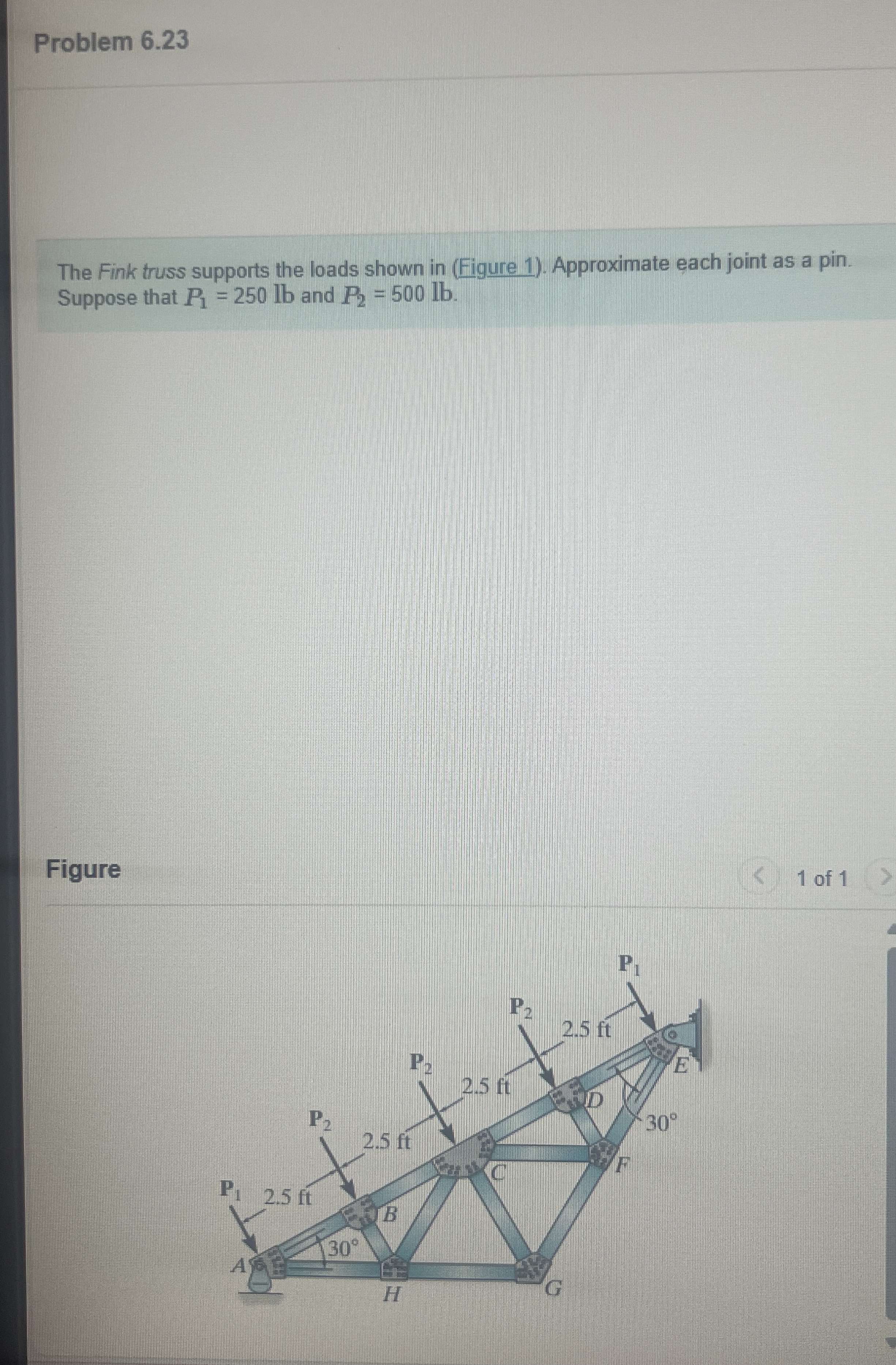 Problem 6 . 2 3 The Fink truss supports the loads