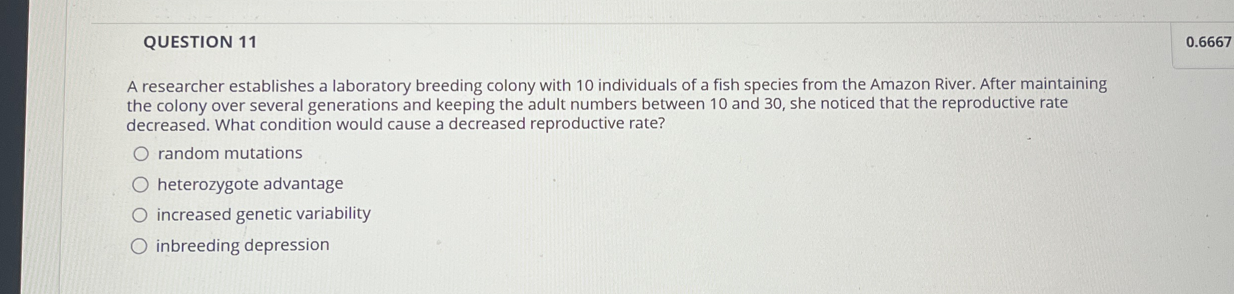 QUESTION 1 1 0 . 6 6 6 7 A researcher establishes