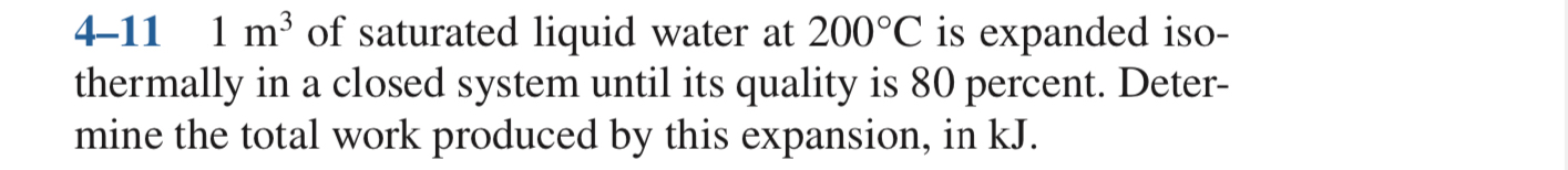 4 - 1 1 1 m 3 of saturated liquid water at 2 0 0