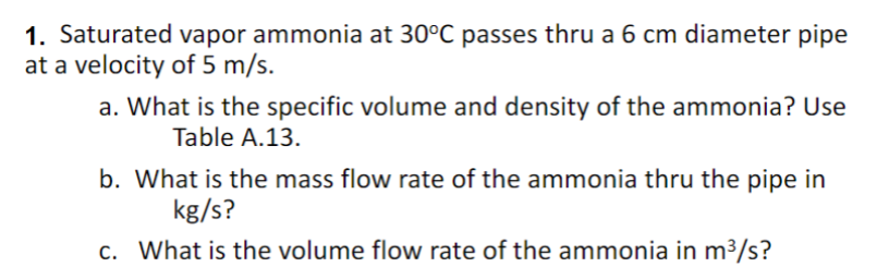 Saturated vapor ammonia at 3 0 C passes thru a 6