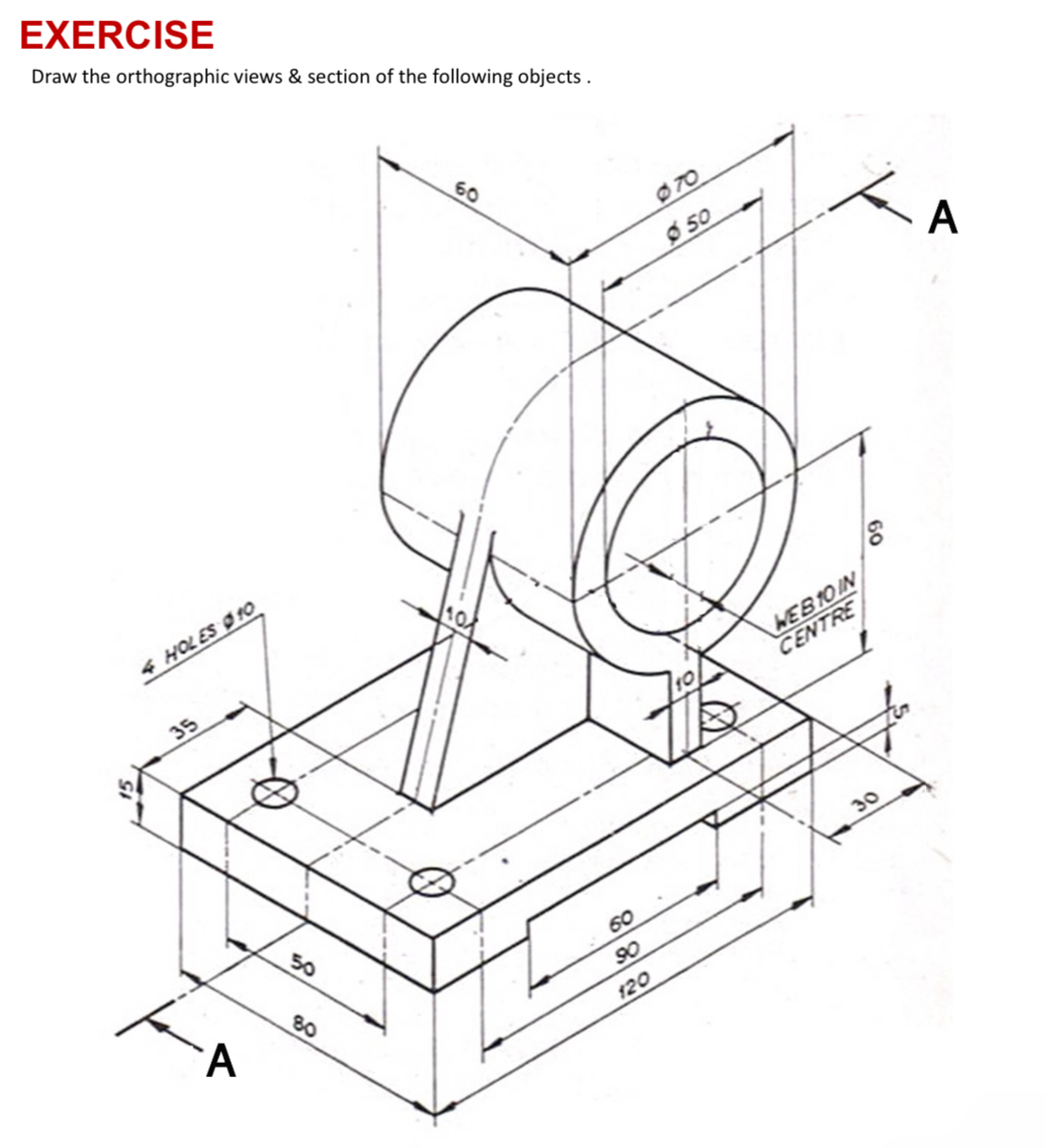 Draw this by hand from the top, front and right