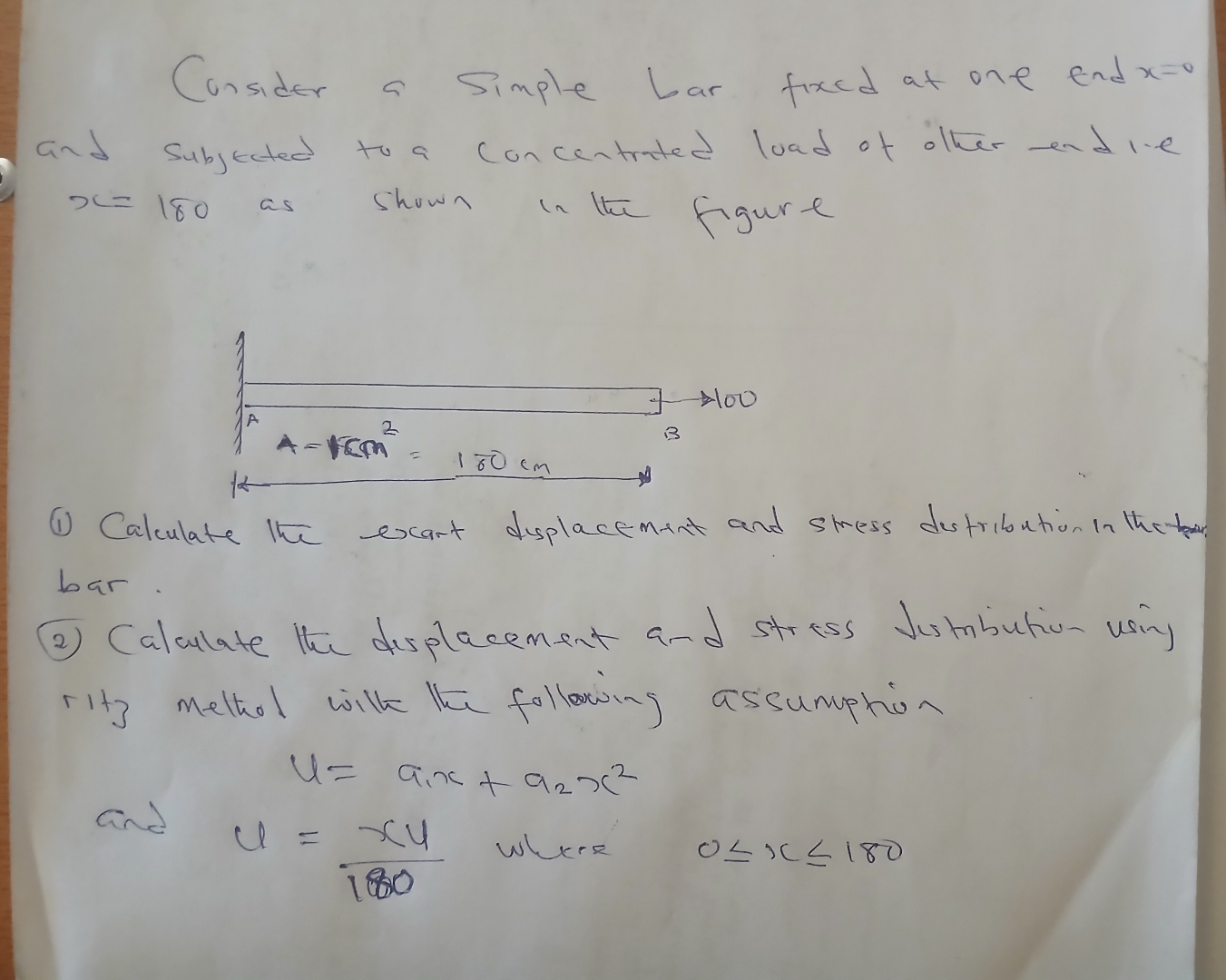 Consider a simple bar fixed at one end x = 0 and