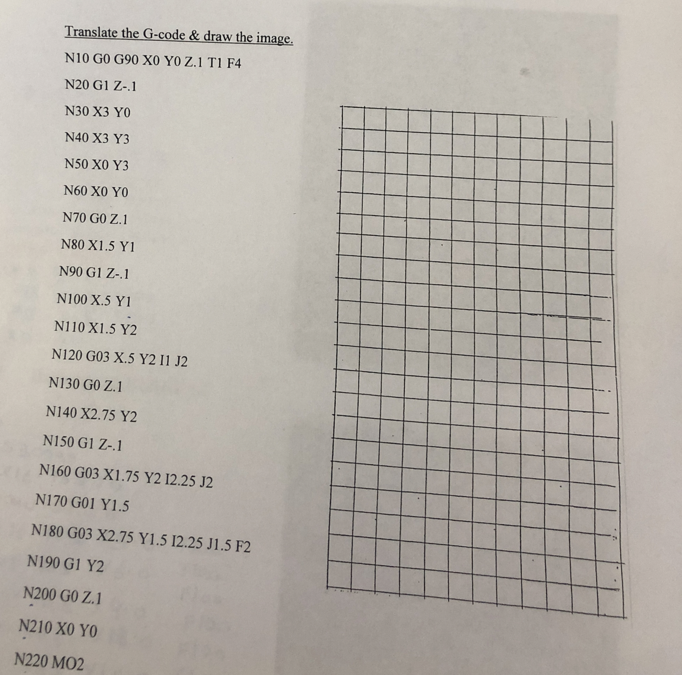 Translate the G - code & draw the image. N 1 0 G