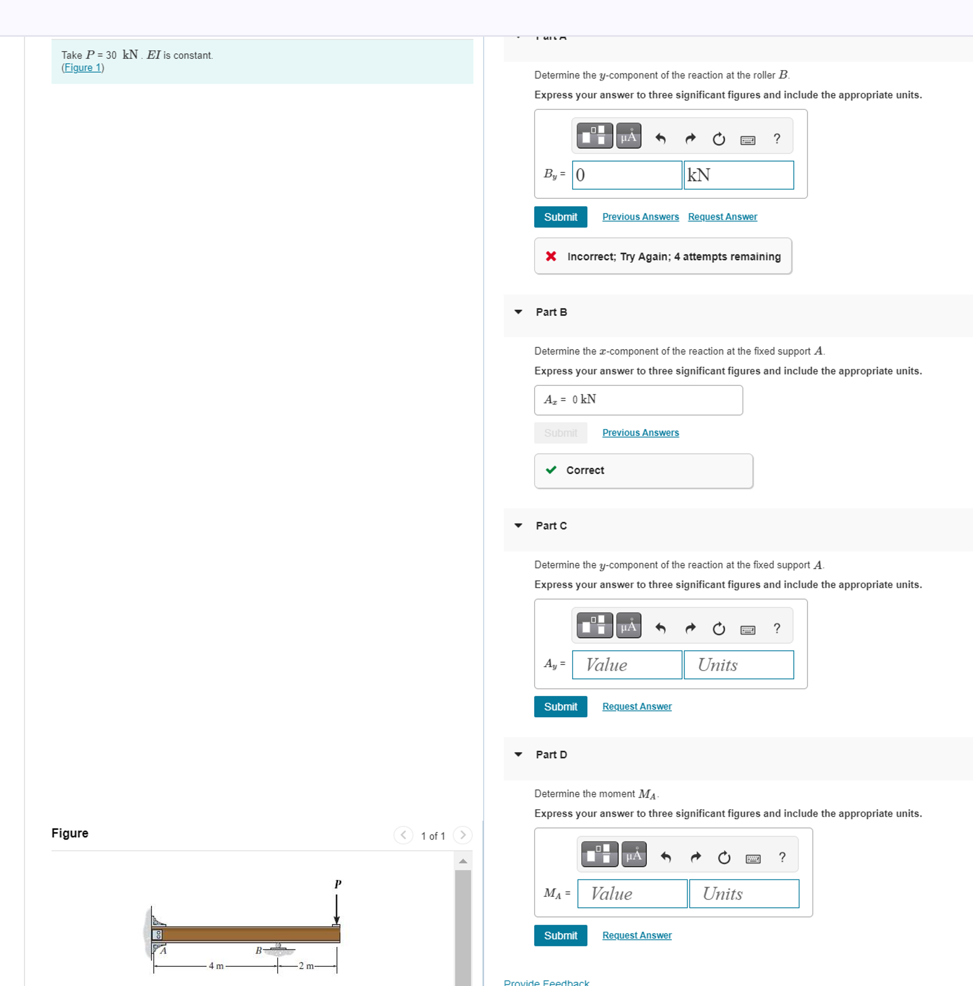 Take PP = 3 0 kNkN . EIEI is constant. ( Figure 1