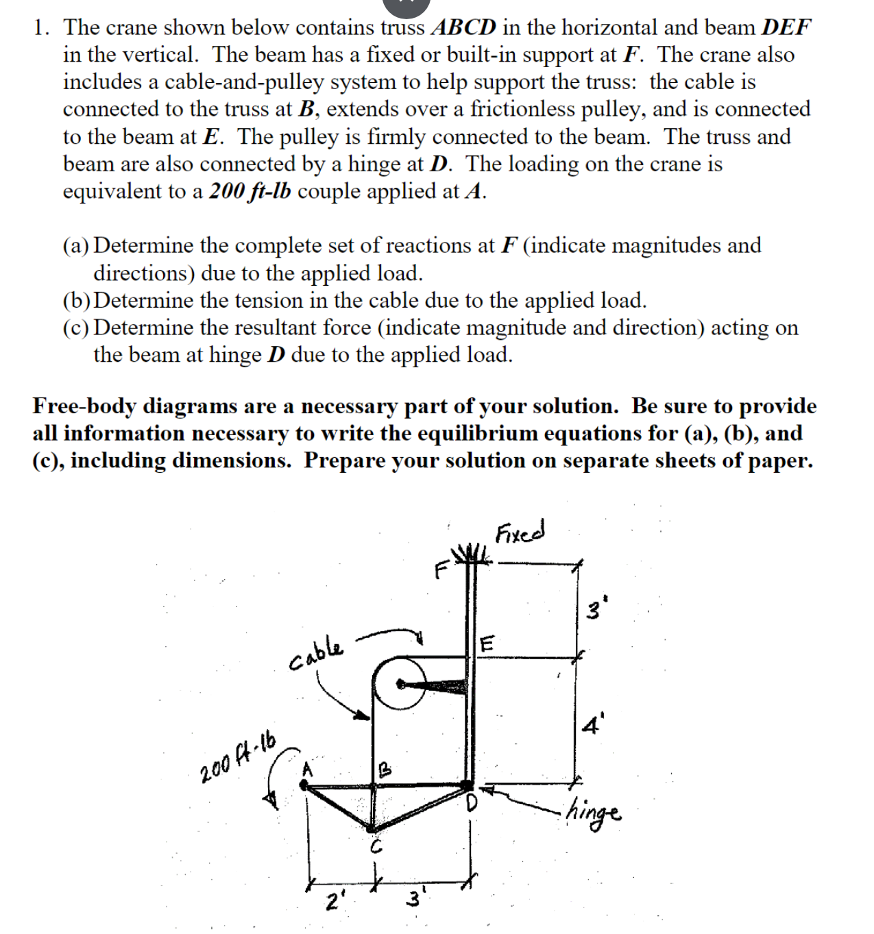 The crane shown below contains truss ABCD in the