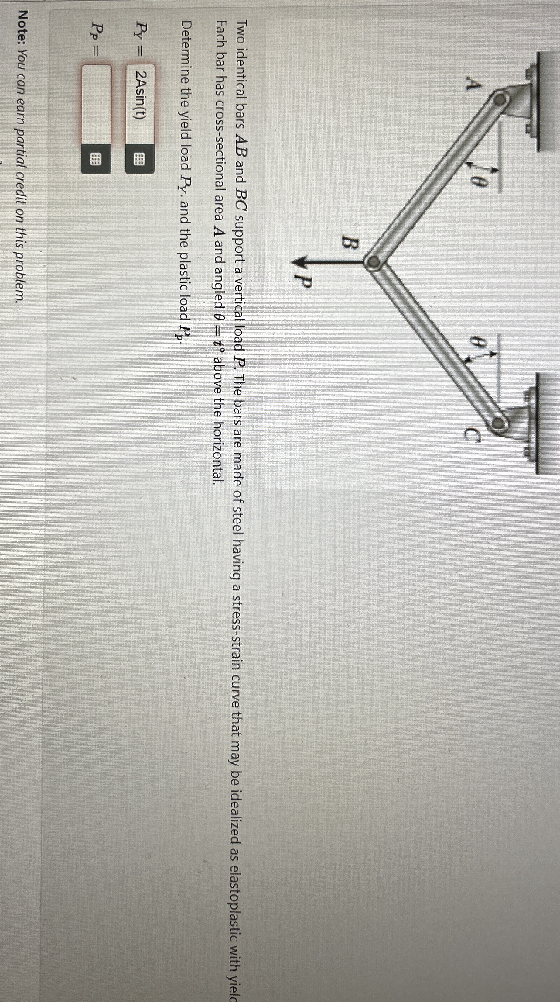 Two identical bars A B and B C support a vertical