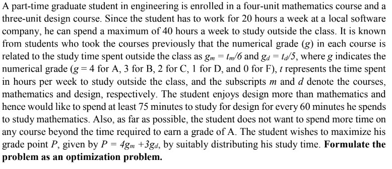 A part - time graduate student in engineering is
