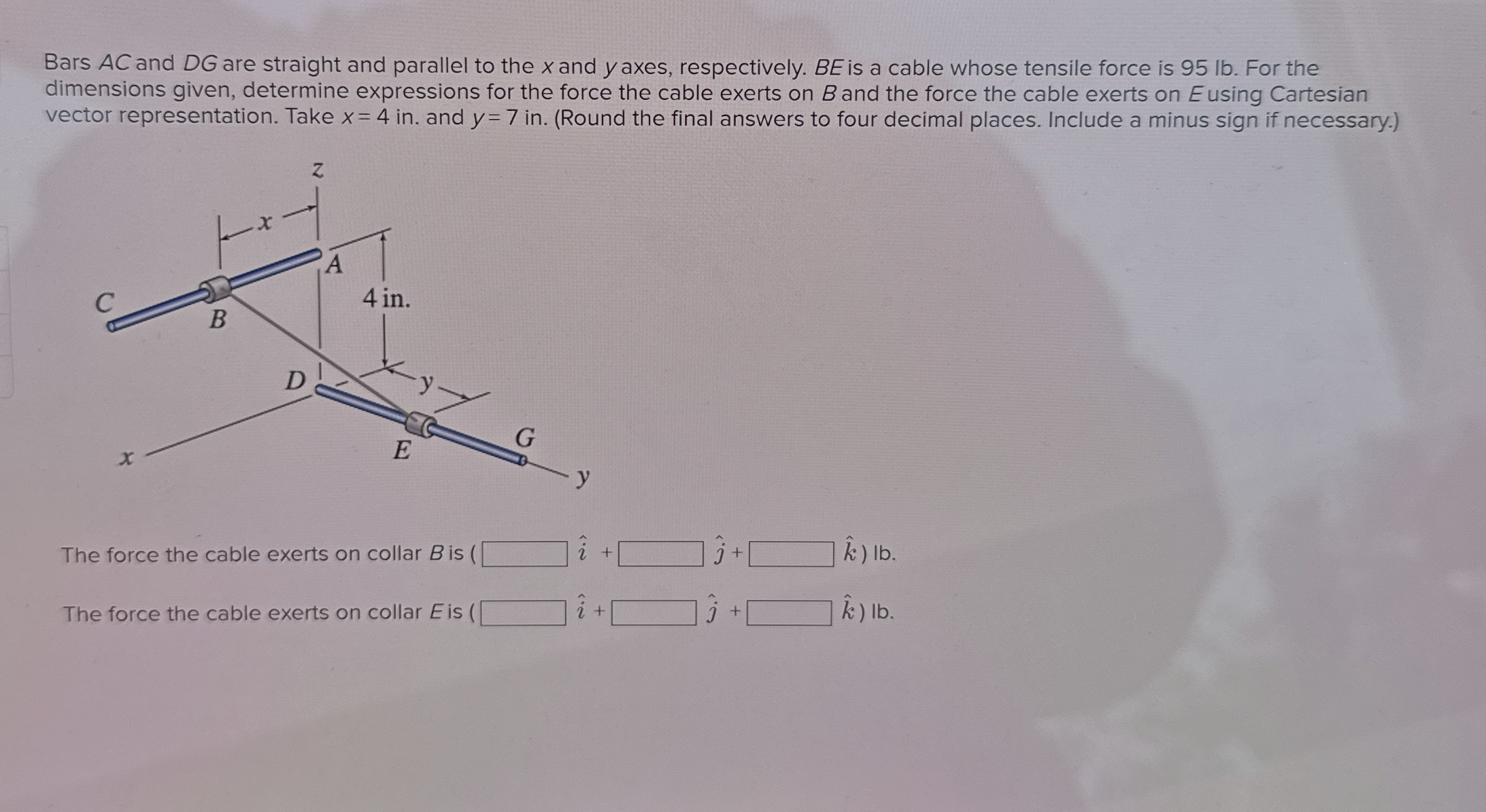 Bars A C and D G are straight and parallel to the