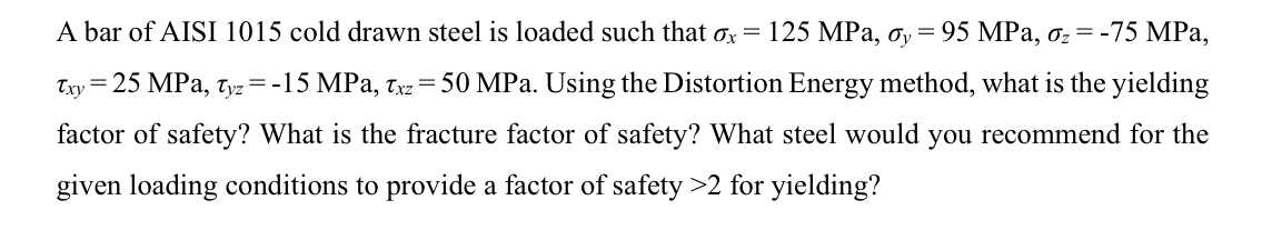 A bar of AISI 1 0 1 5 cold drawn steel is loaded