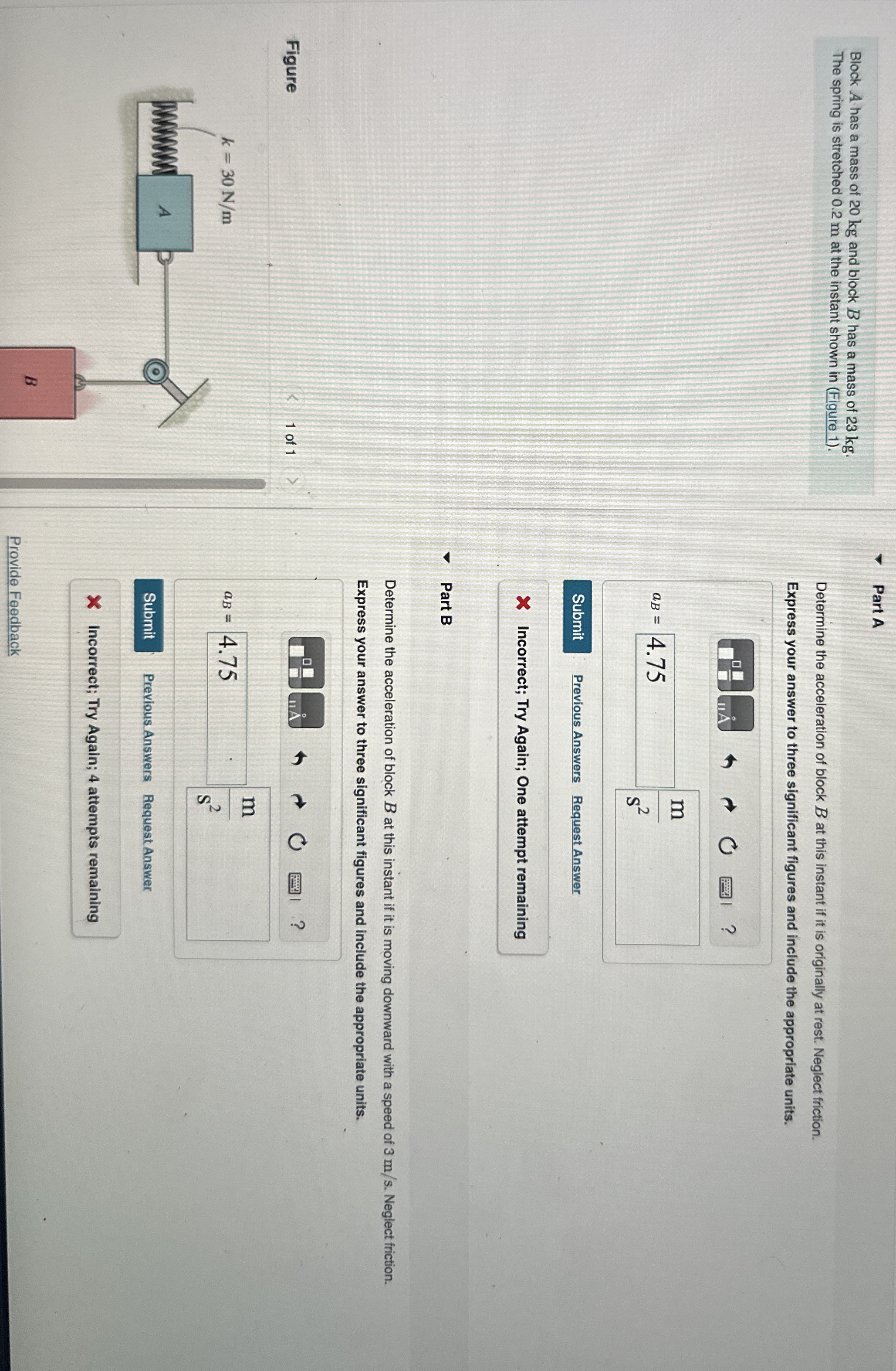 Block A has a mass of 2 0 kg and block B has a