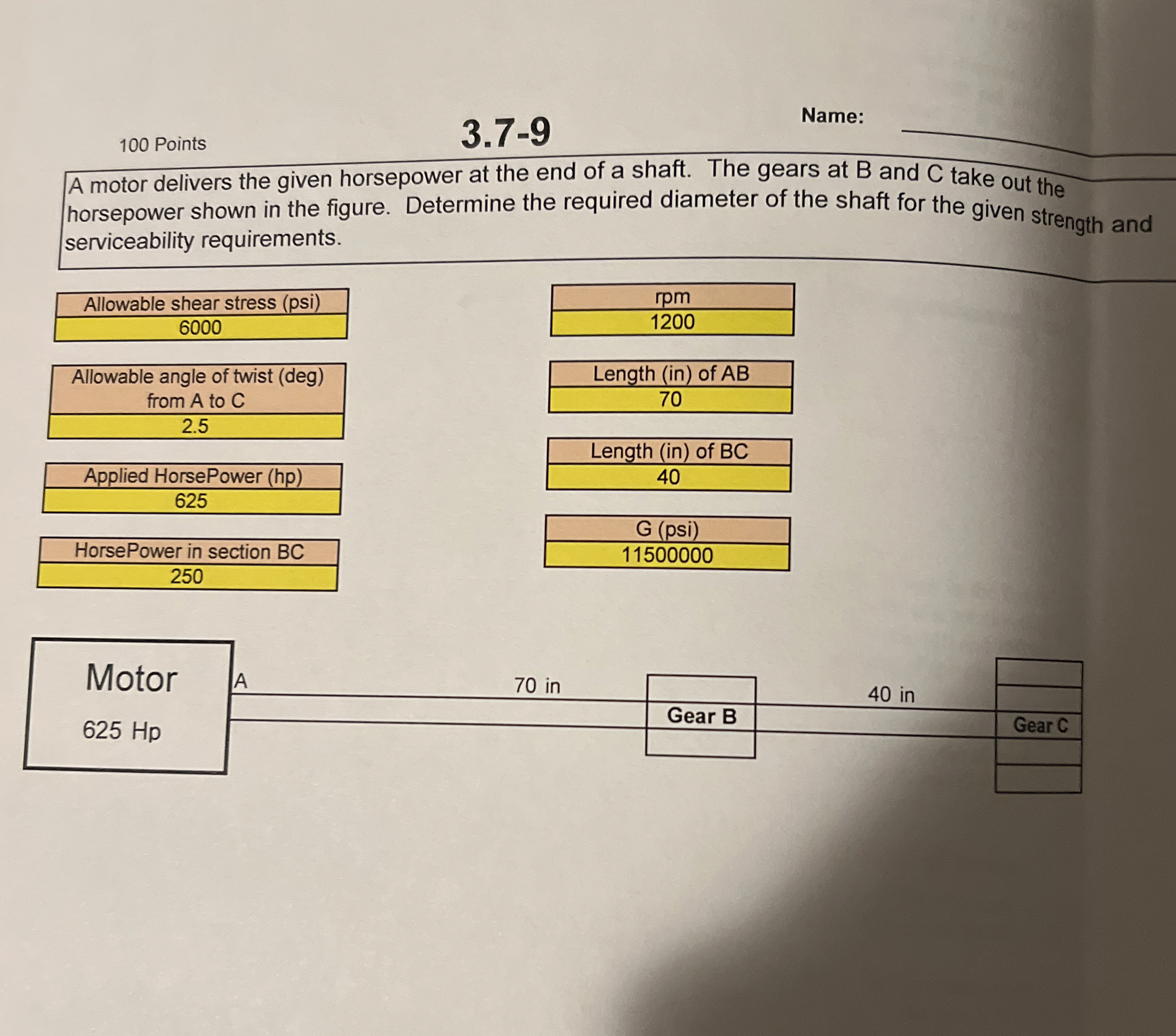1 0 0 Points 3 . 7 - 9 Name: A motor delivers the
