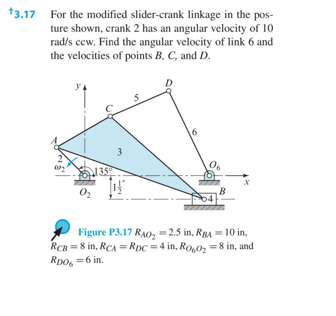 ? 3 . 1 7 For the modified slider - crank linkage