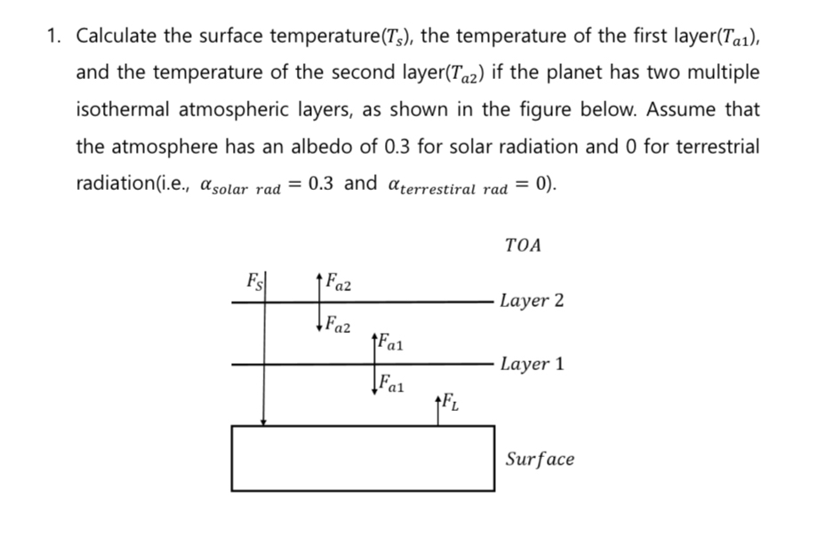 Calculate the surface temperature ( T s ) , the
