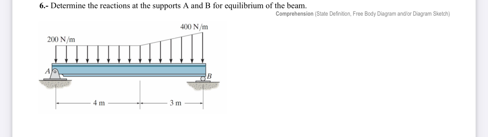 6 . - Determine the reactions at the supports A