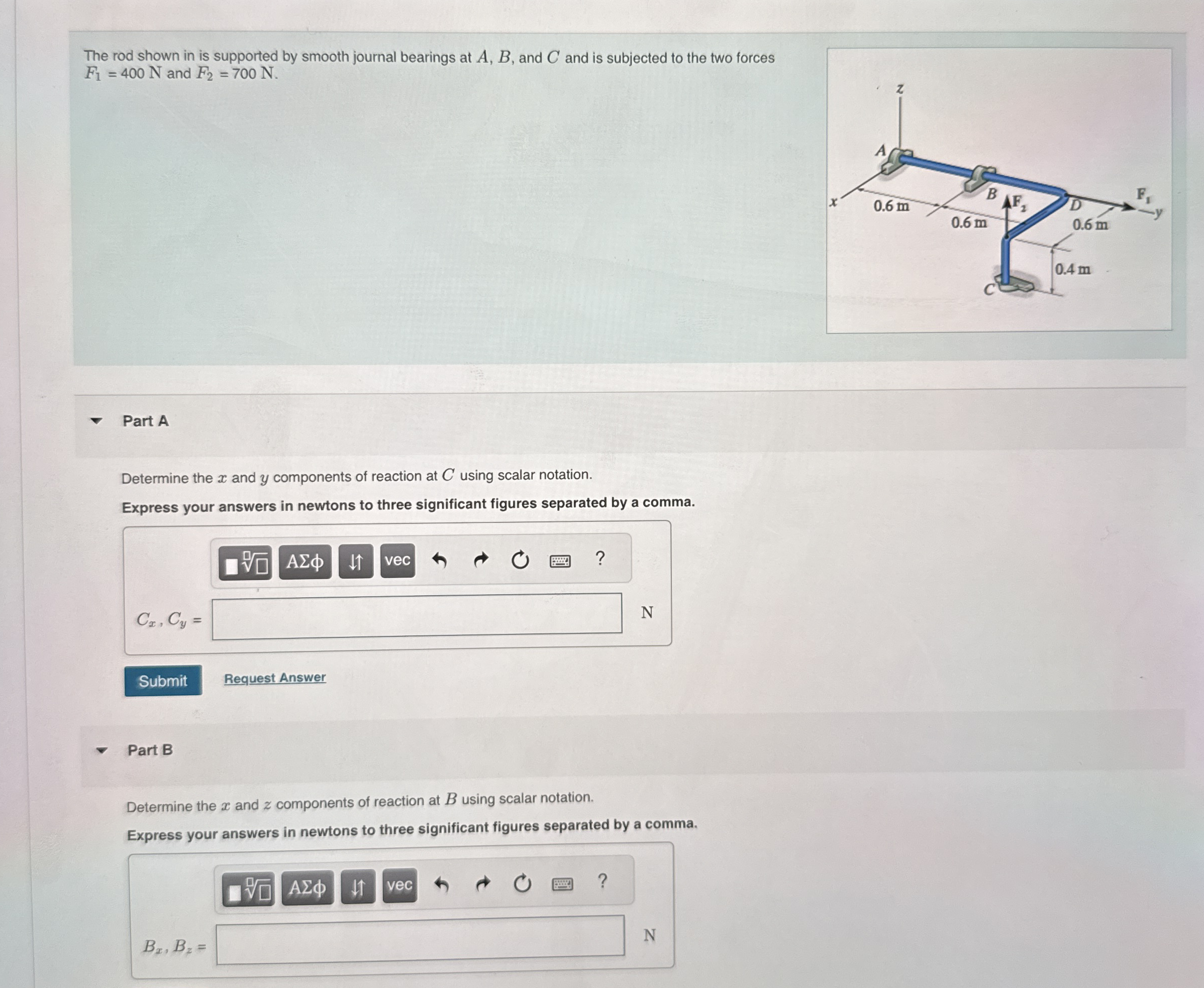 The rod shown in is supported by smooth journal