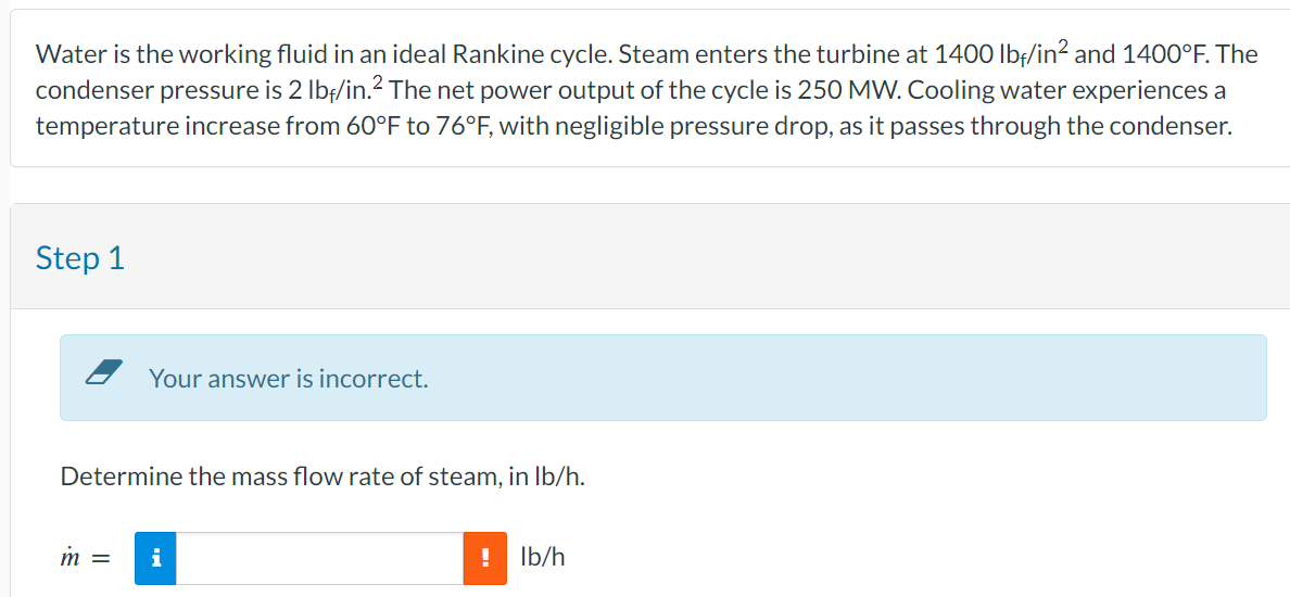 Water is the working fluid in an ideal Rankine