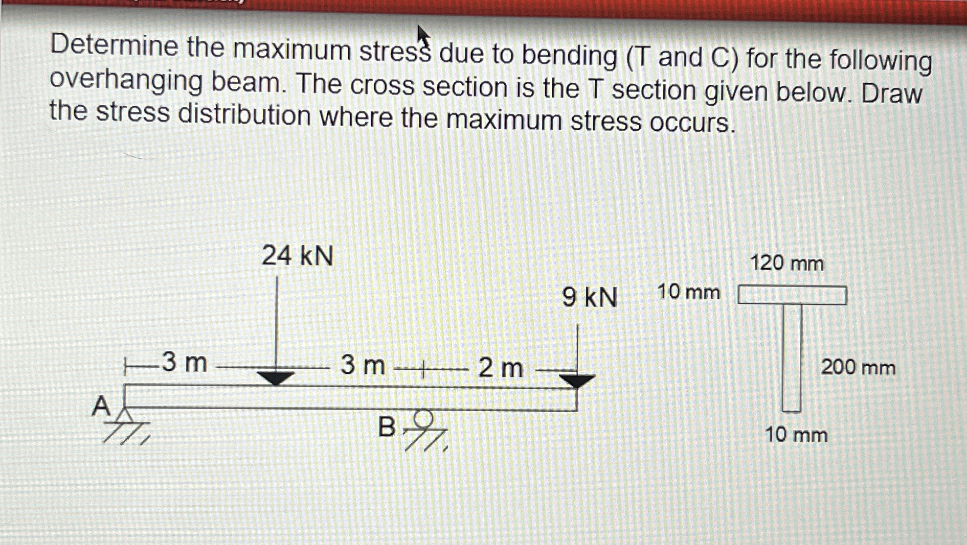 Determine the maximum stress due to bending ( T