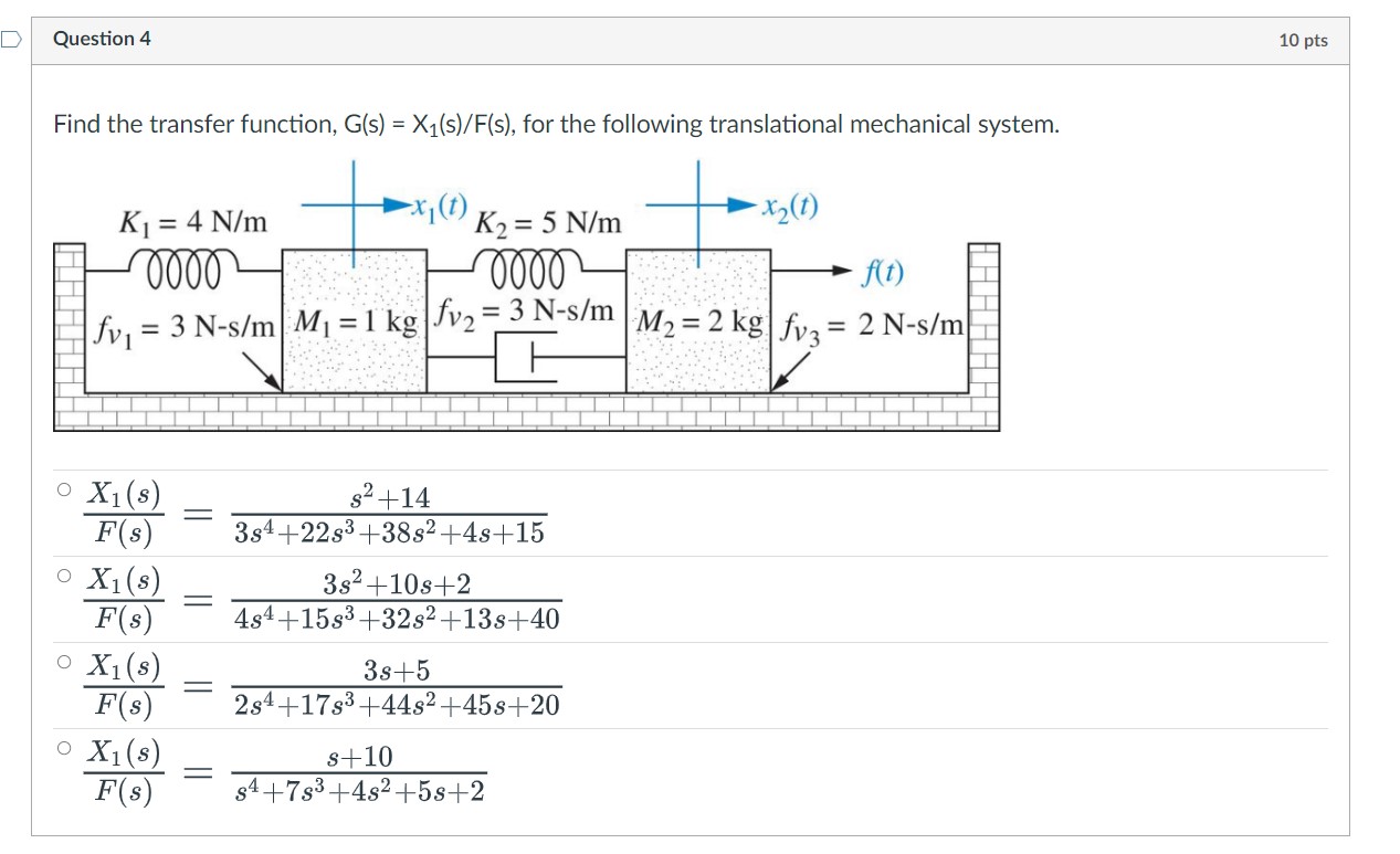 Find the transfer function, G ( s ) = x 1 s F ( s