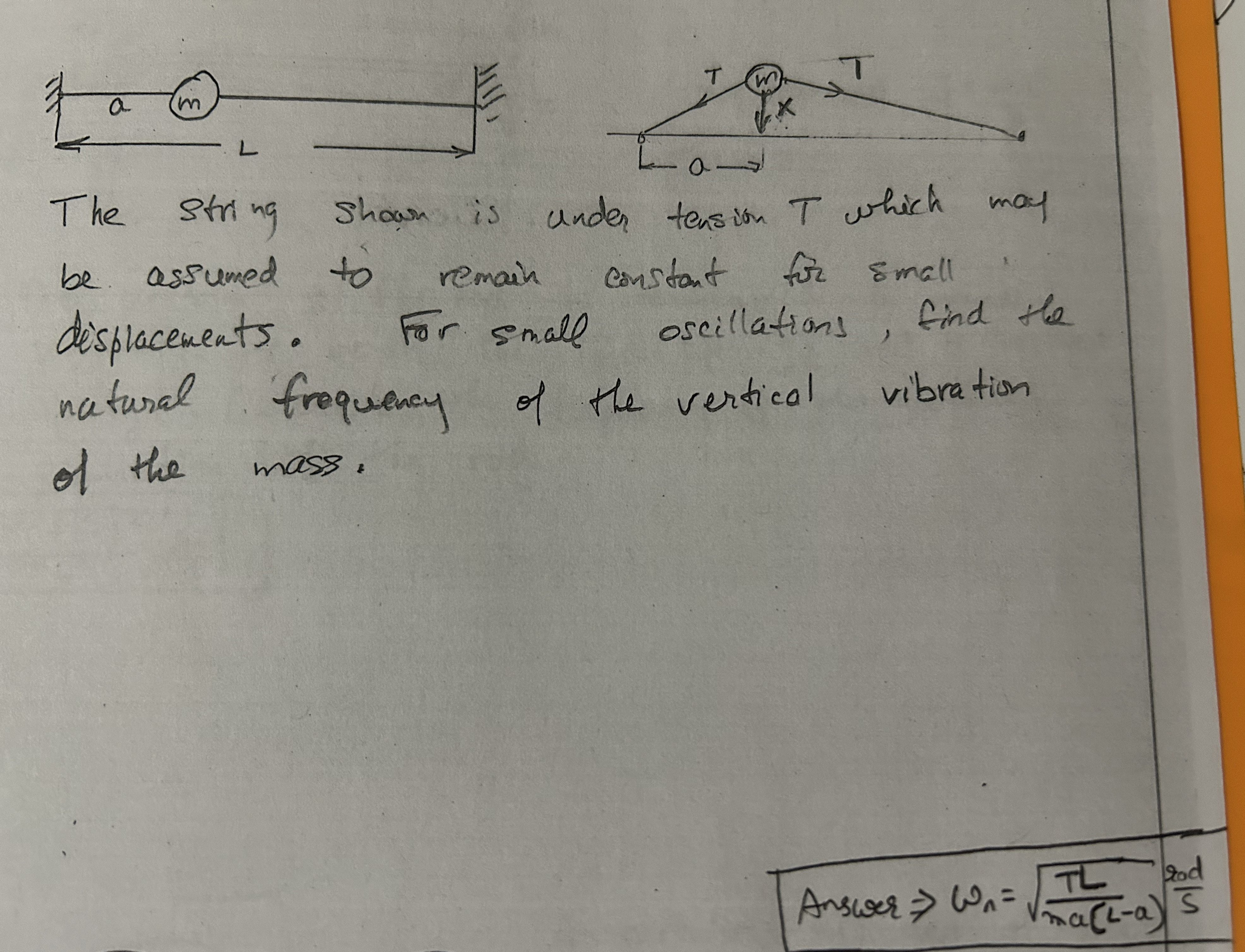 The string shown is under tension T which may be