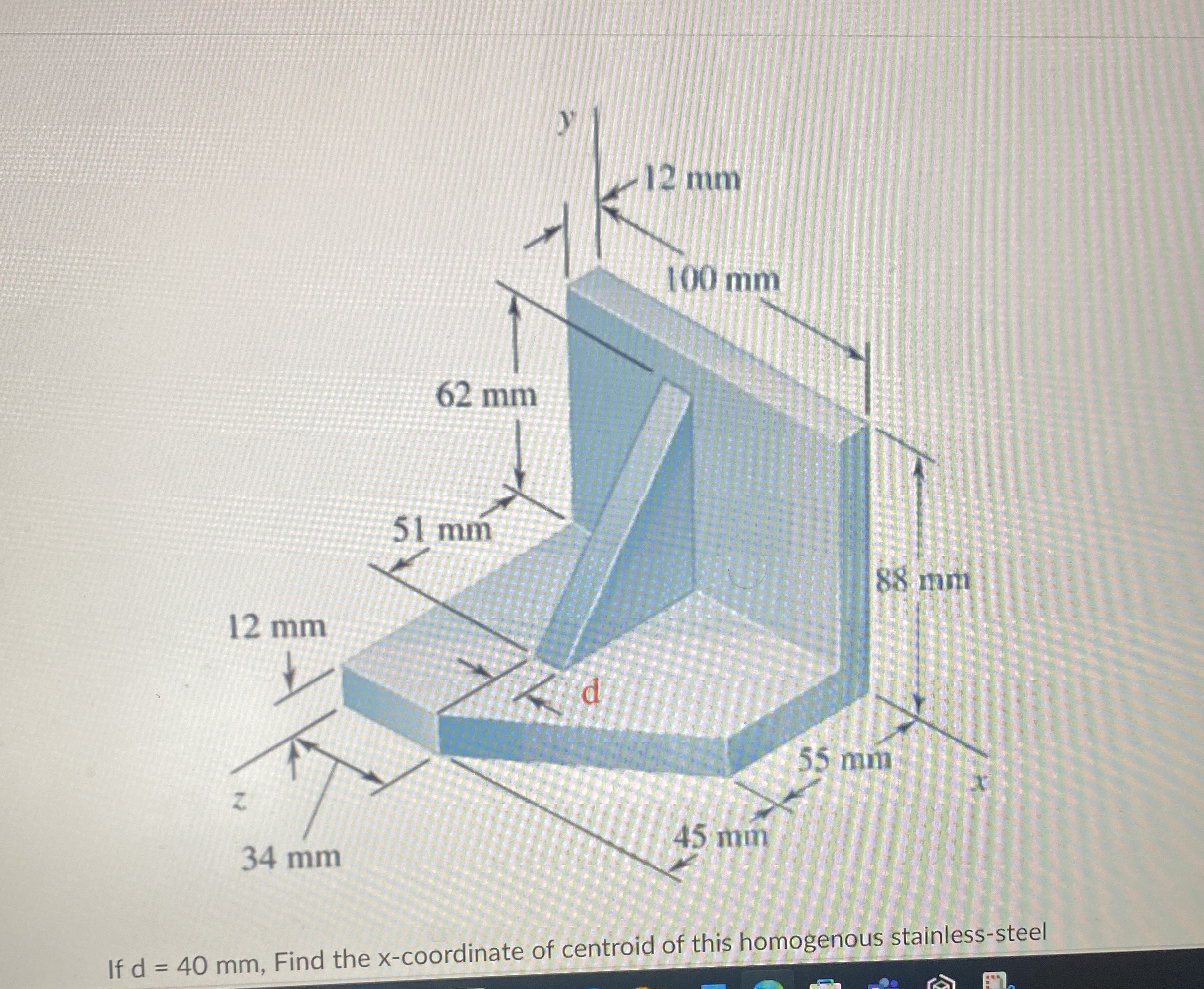 If d = 4 0 m m , Find the x - coordinate of