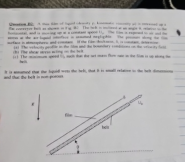 Question B 2 : A thin film of liquid ( density p