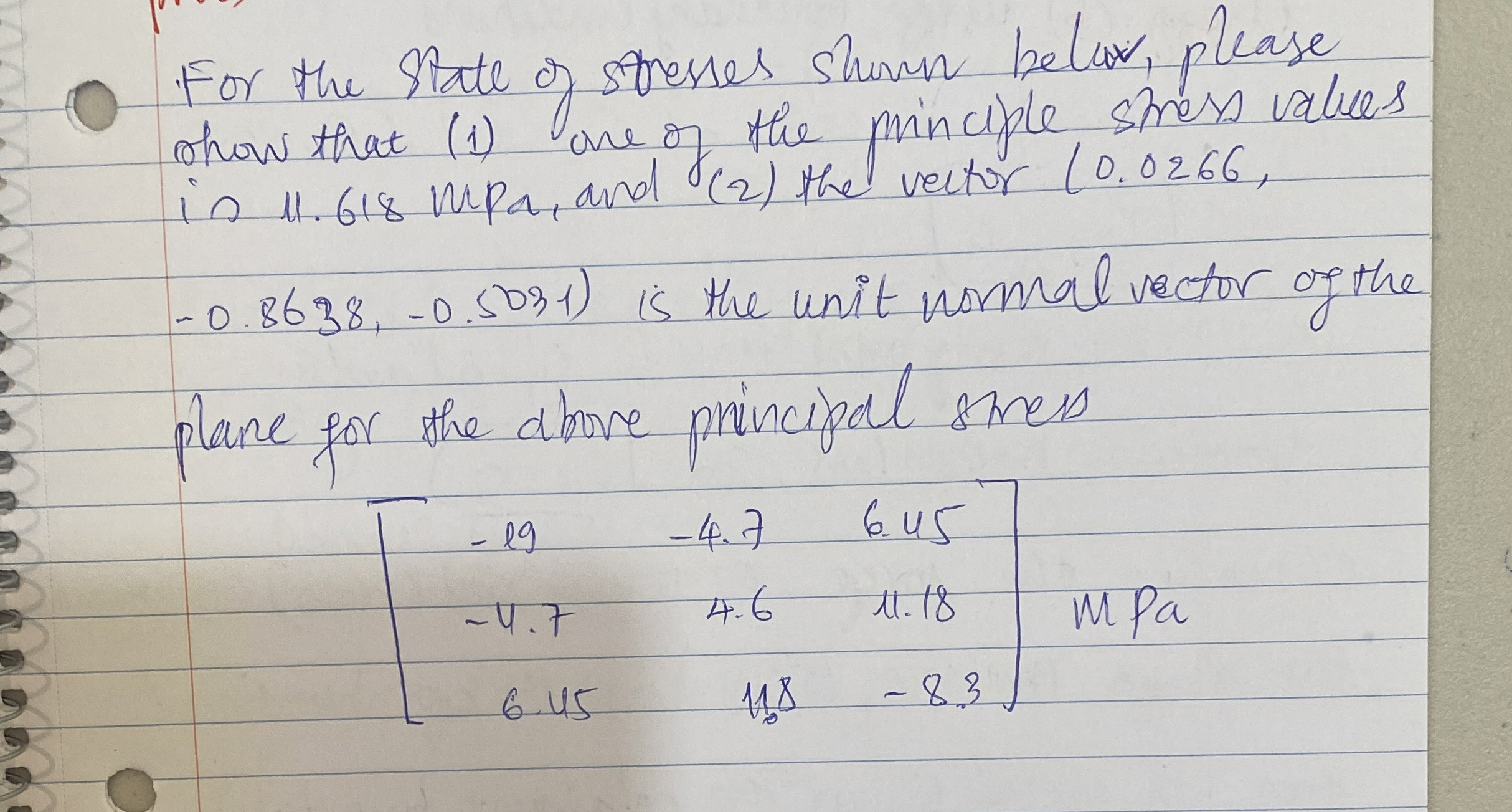 For the State of stresses shum below, please ohow