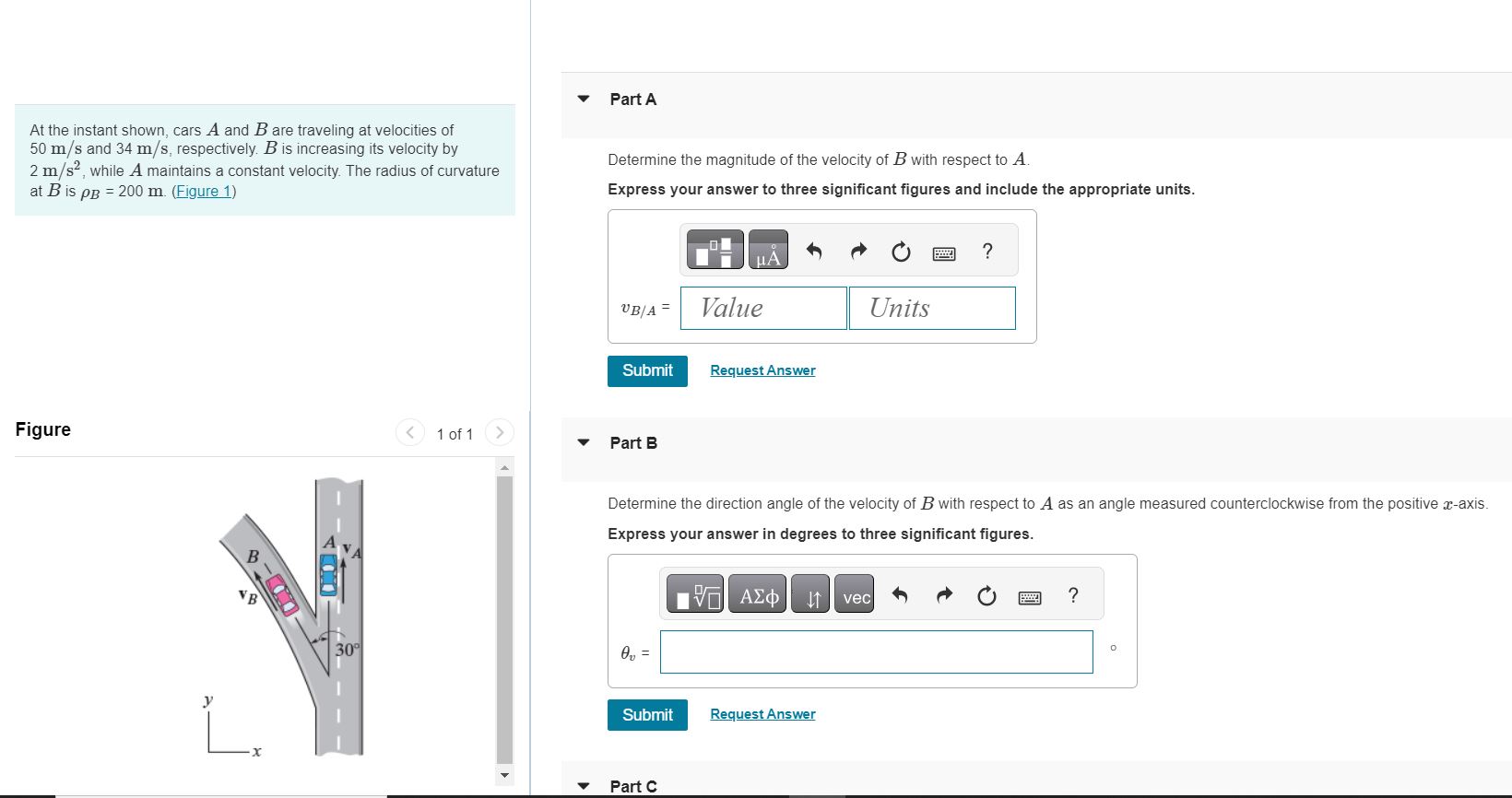 At the instant shown, cars A and B are traveling