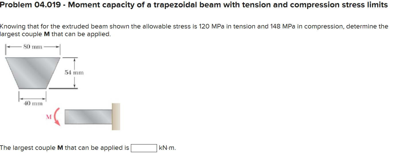 Problem 0 4 . 0 1 9 - Moment capacity of a