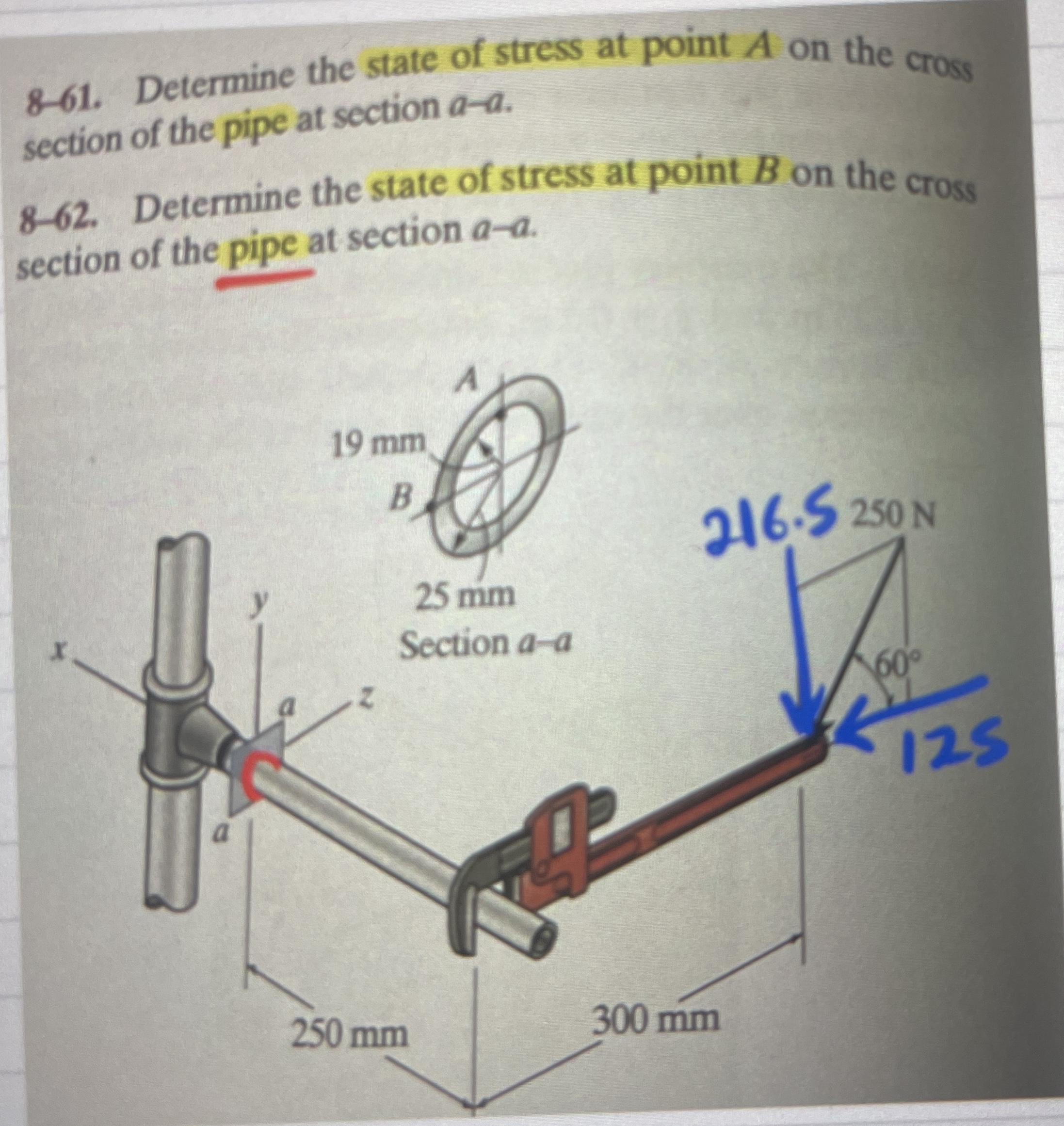 8 - 6 1 . Determine the state of stress at point