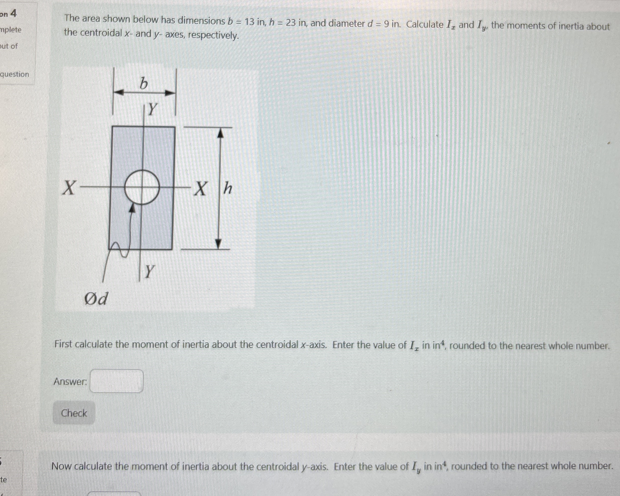 The area shown below has dimensions b = 1 3 i n ,