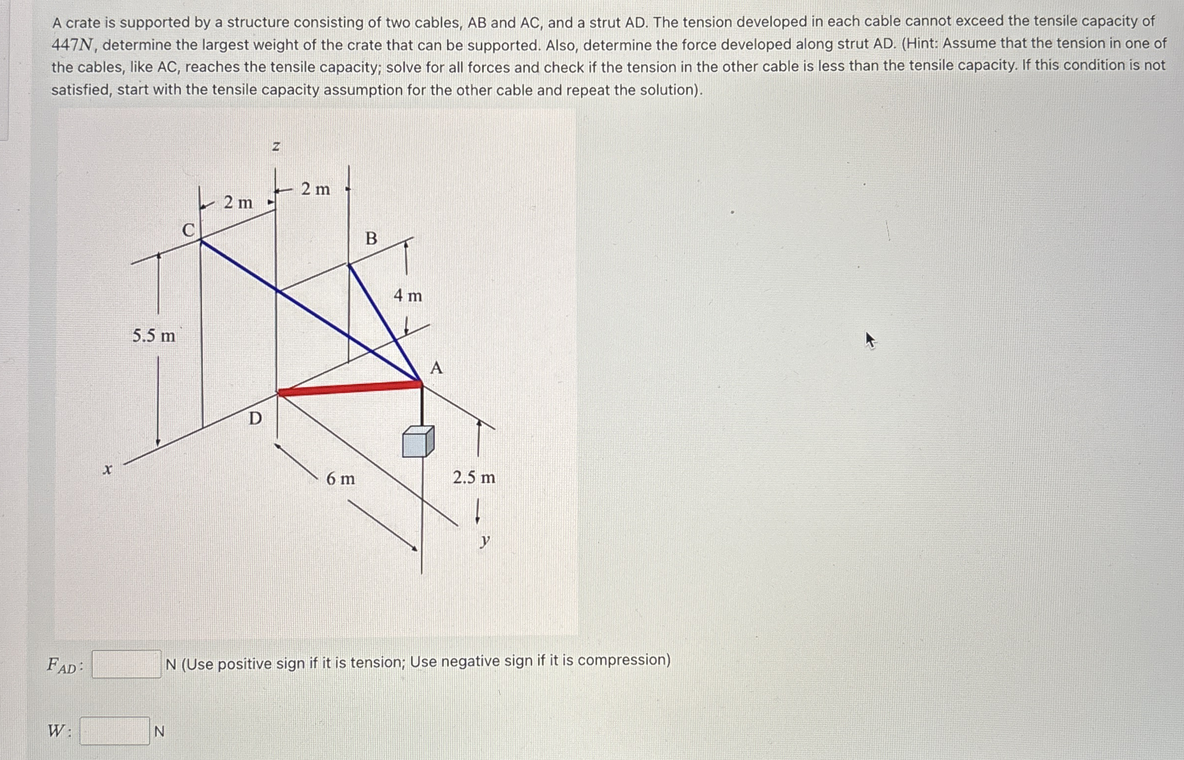A crate is supported by a structure consisting of