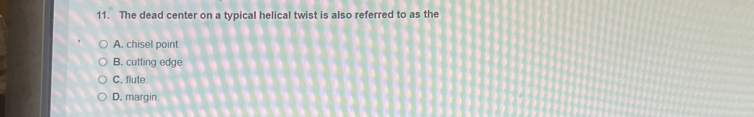 The dead center on a typical helical twist is