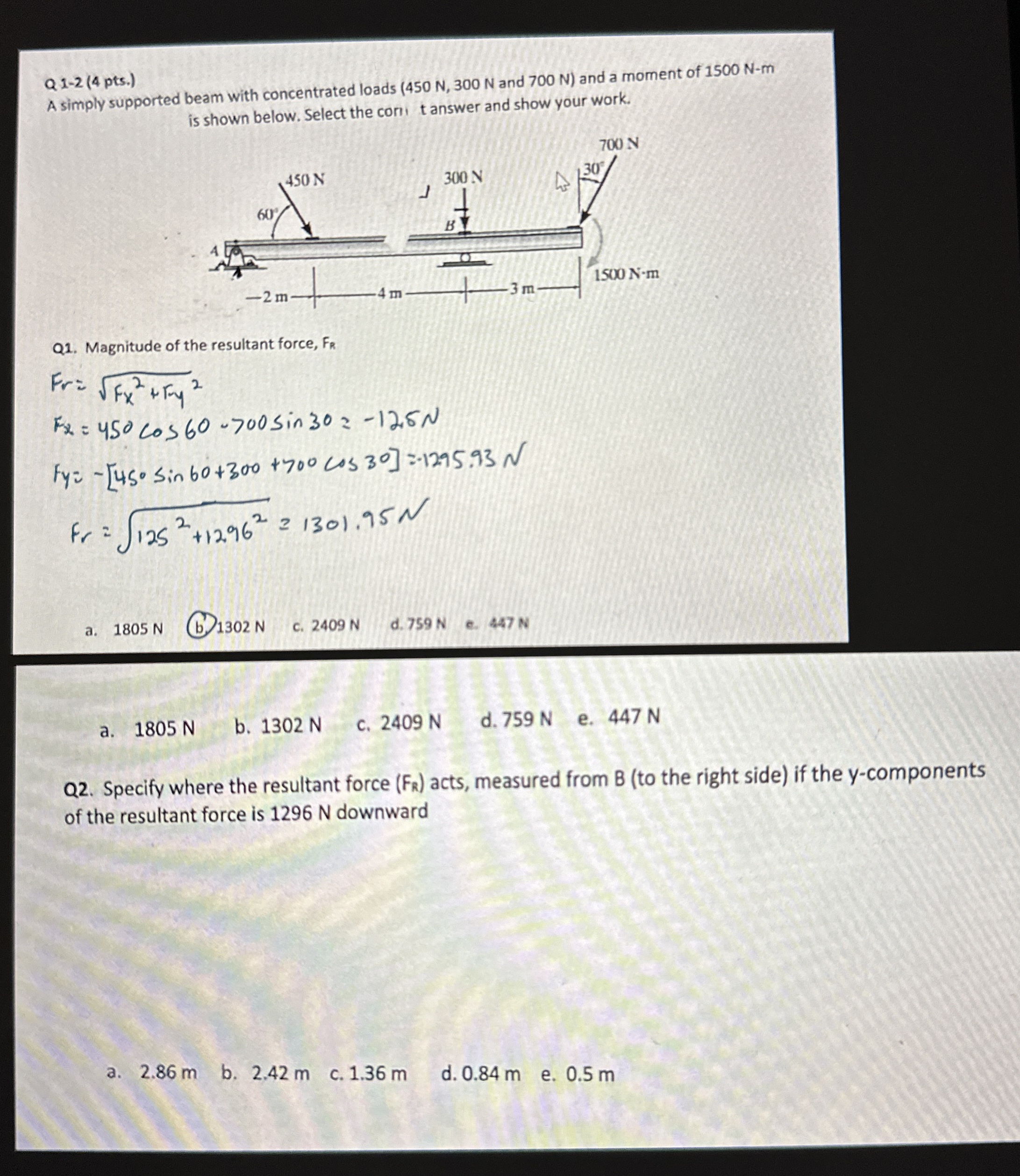 Q 1 - 2 ( 4 pts . ) A simply supported beam with