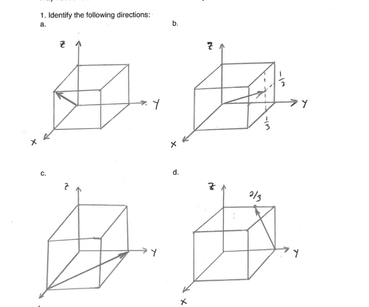 Identify the following directions: a . b . x x c