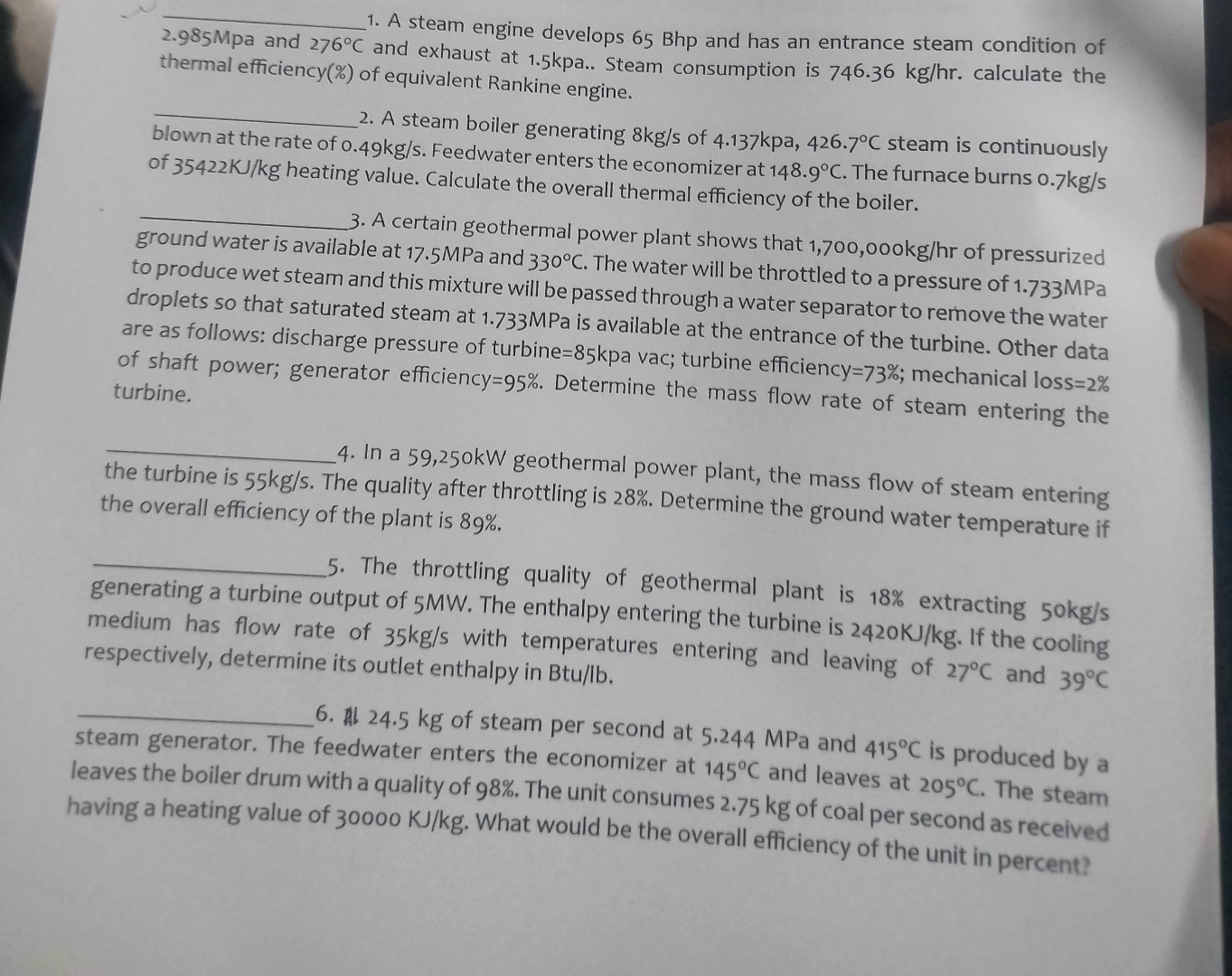 A steam engine develops 6 5 Bhp and has an