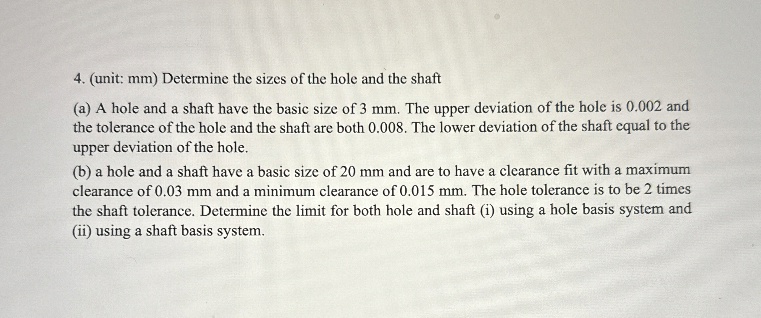 ( unit: mm ) Determine the sizes of the hole and