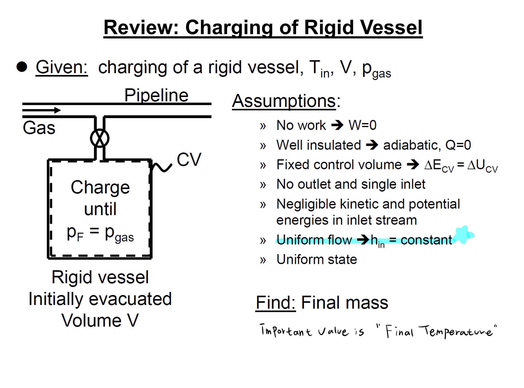 Review: Charging of Rigid Vessel Given: charging