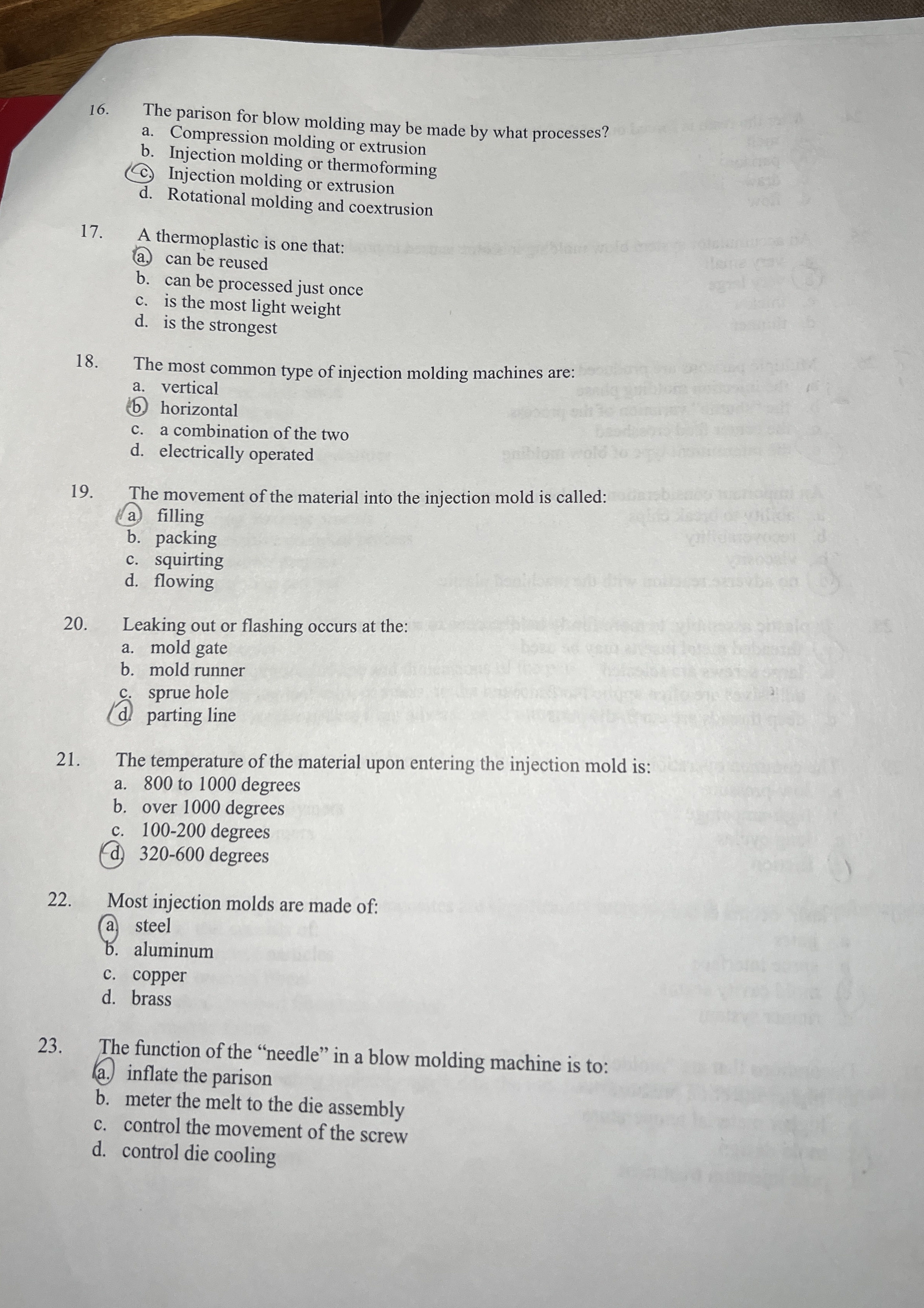 The parison for blow molding may be made by what