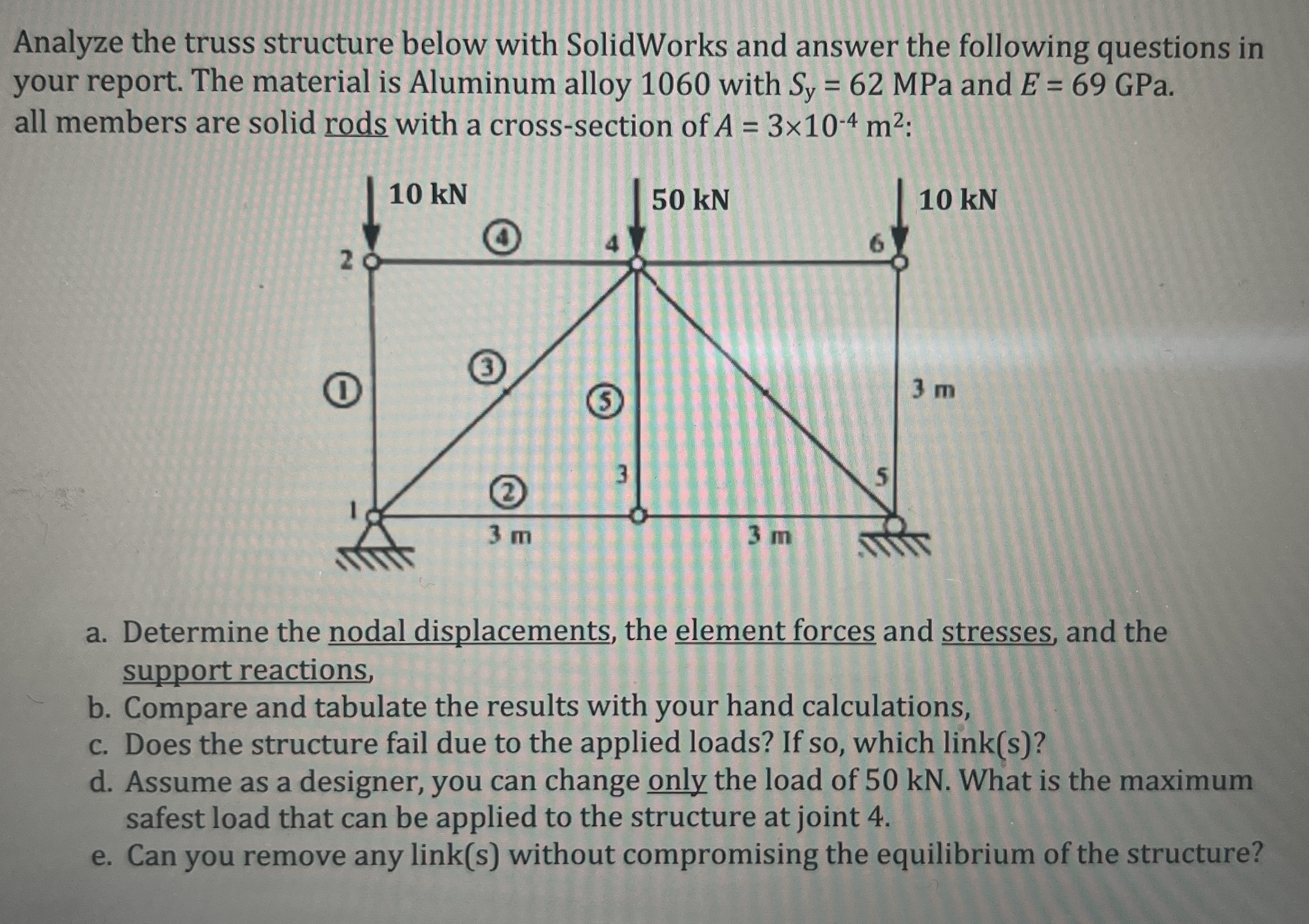 Analyze the truss structure below with SolidWorks